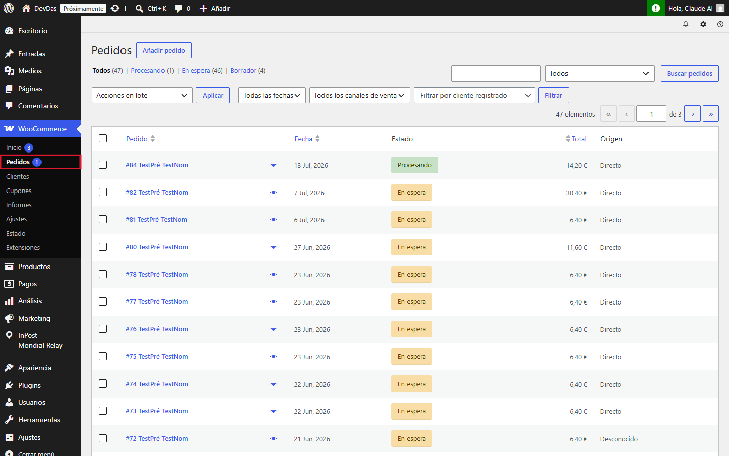 Acceso a los pedidos WooCommerce