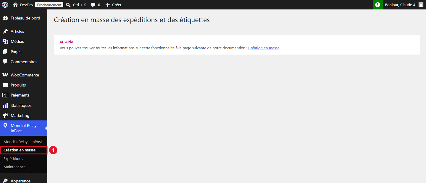 Accès au menu Création en masse