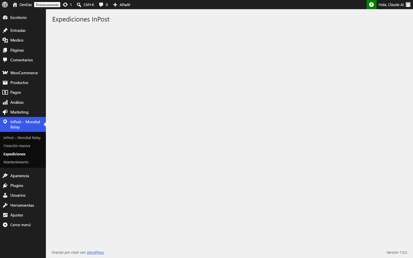 Acceso al menú Envíos del plugin