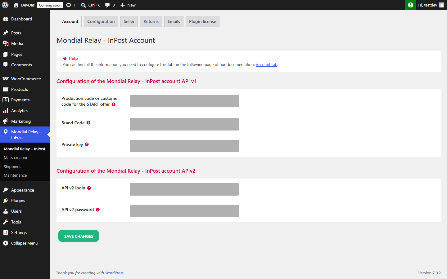 Account tab - API v1 and API v2 identifiers