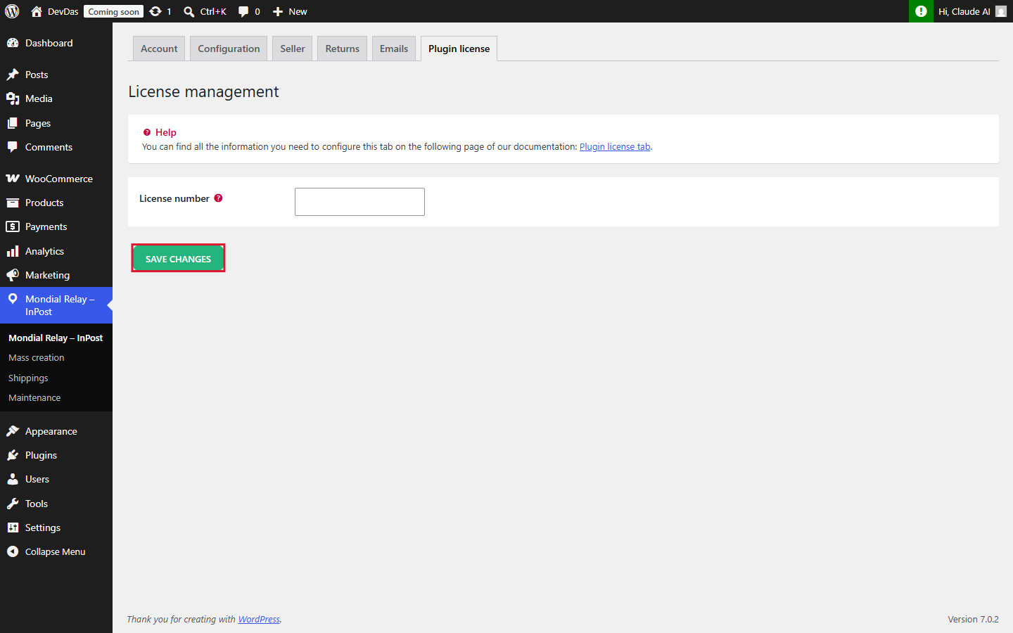 Plugin License tab