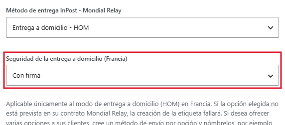 Opción de protección de la entrega a domicilio