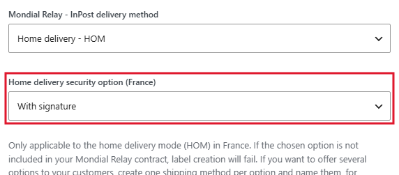 Home delivery security option