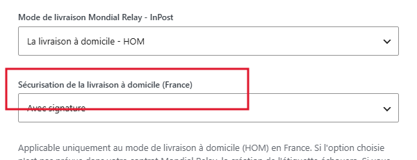 Option de sécurisation de la livraison à domicile