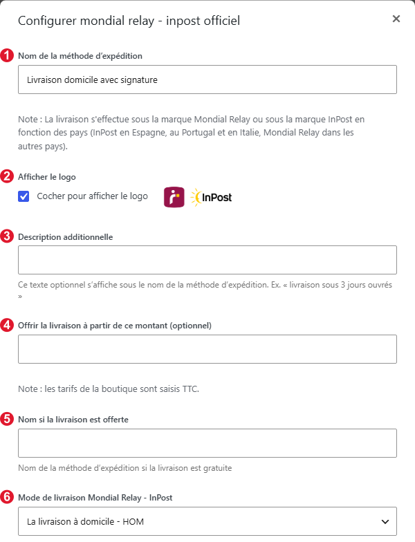 Paramétrage de la méthode Mondial Relay - InPost Officiel, partie 1