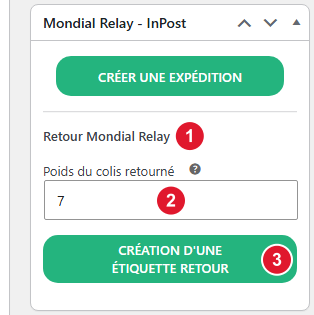 Section Retour dans la fiche commande