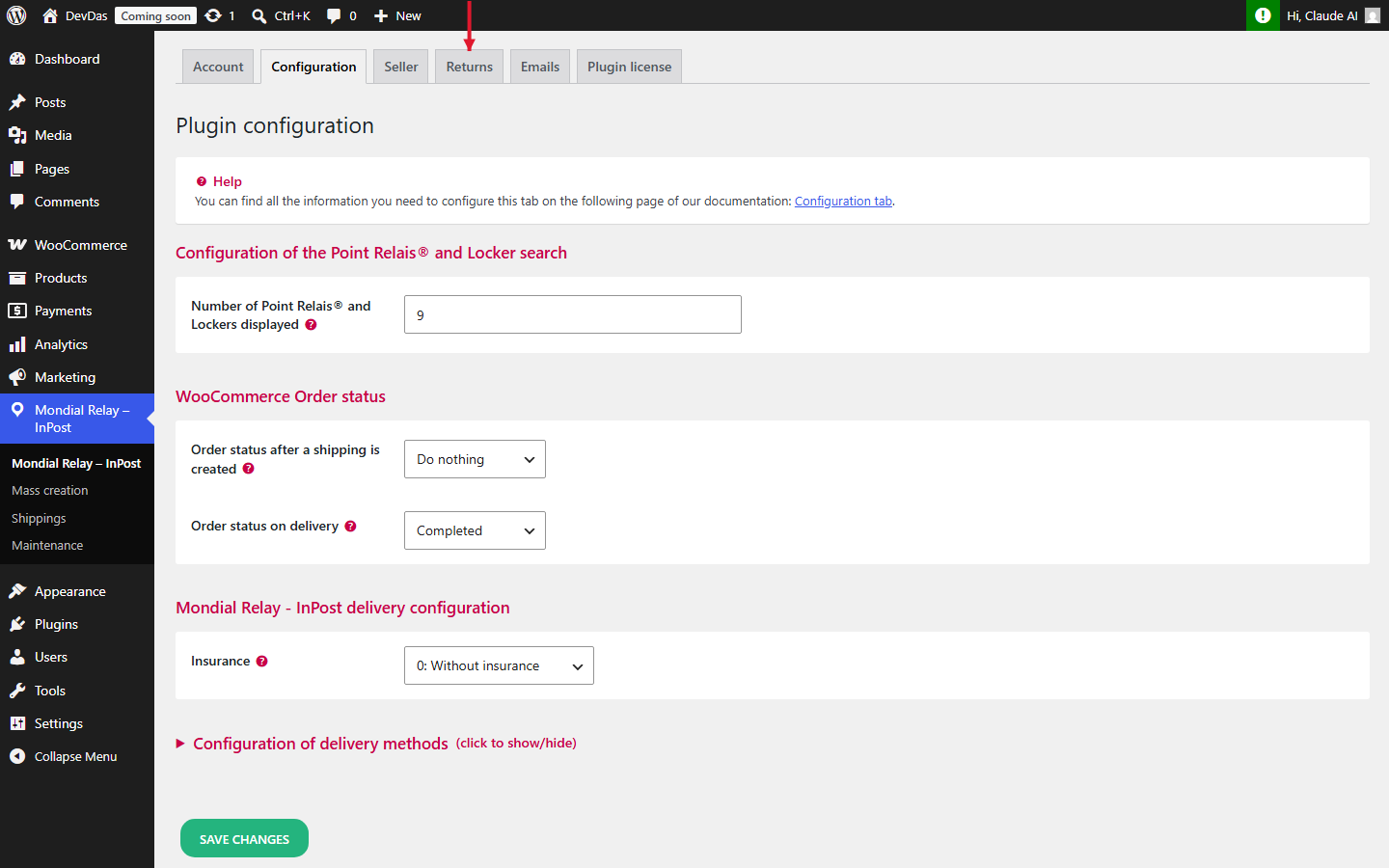 Navigate to the Returns tab
