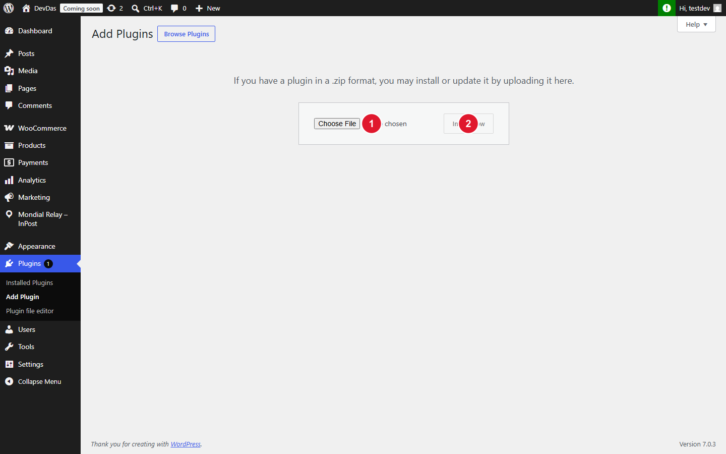Mondial Relay plugin upload form