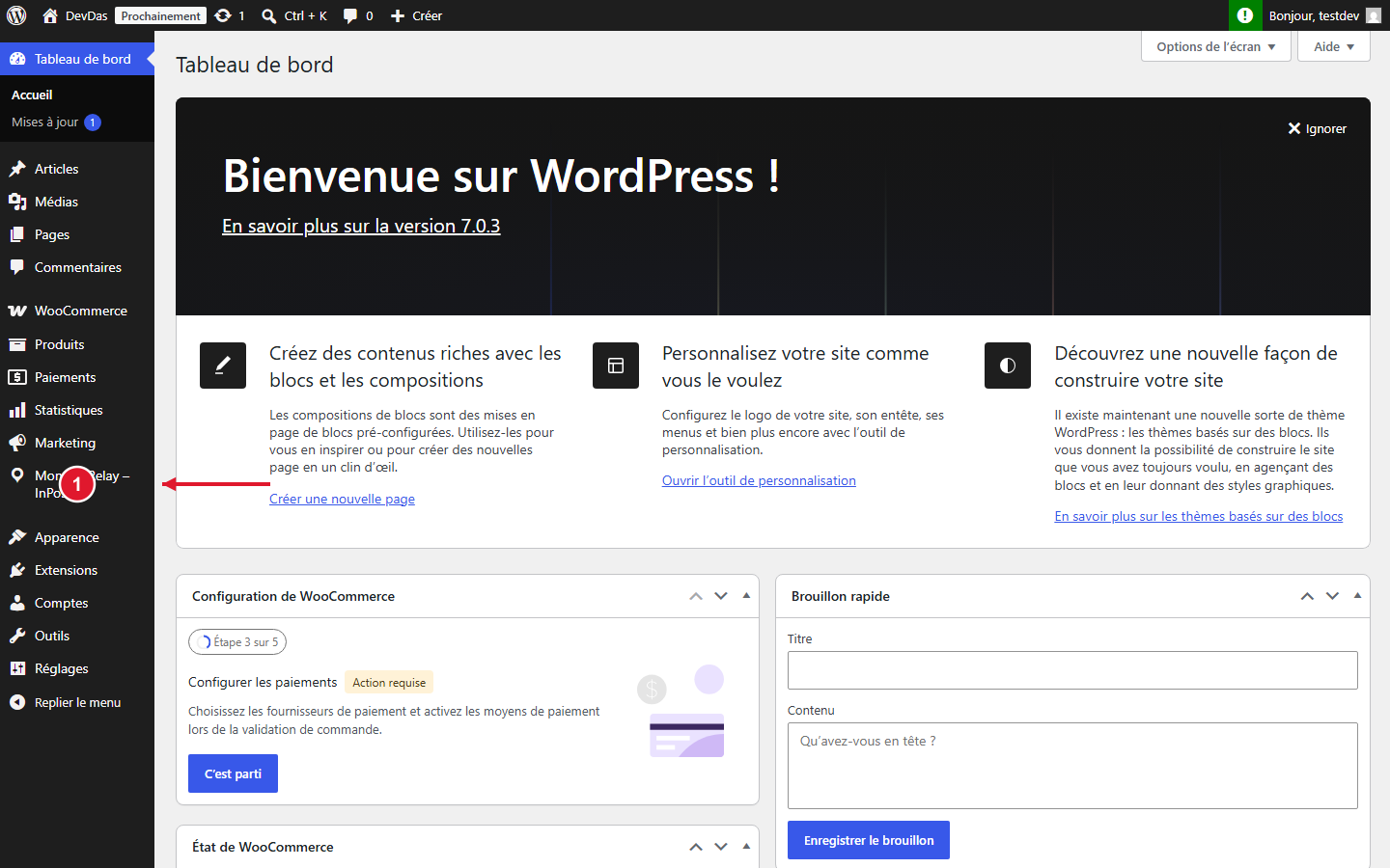 Menu Mondial Relay – InPost dans le backoffice WordPress