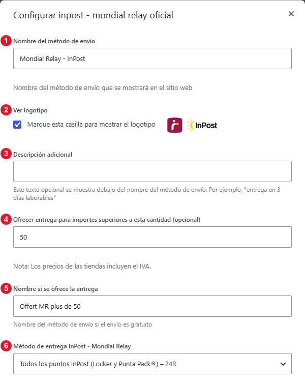 Configuración del método de envío Mondial Relay – InPost Oficial, parte 1